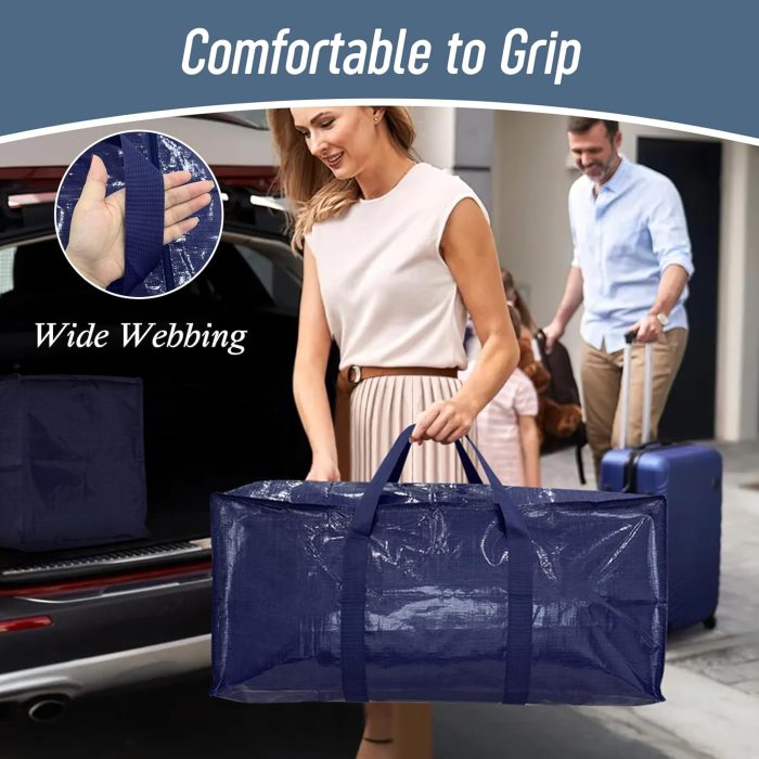 6 Pack Extra Heavy Duty Large Moving Bags with Strong Zipper & Comfortable Handles, Sturdy & Durable Clothes Storage Bags Totes Bins, Blue Packing Moving Boxes for College Supplies, Dark Blue - Image 6