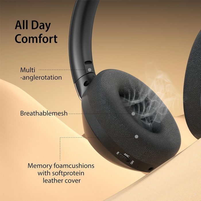 Active Noise Cancelling Headphones, 100H Playtime Headphones Wireless Bluetooth, Bluetooth Headphone with Mic, Over Ear Wireless Headphone with Deep Bass,Fast Charging for Travel - Image 5