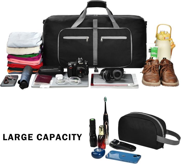 Duffle Bag with Shoes Compartment and Adjustable Strap,Foldable Travel Duffel Bags for Men Women,Waterproof Duffel Bags - Image 4