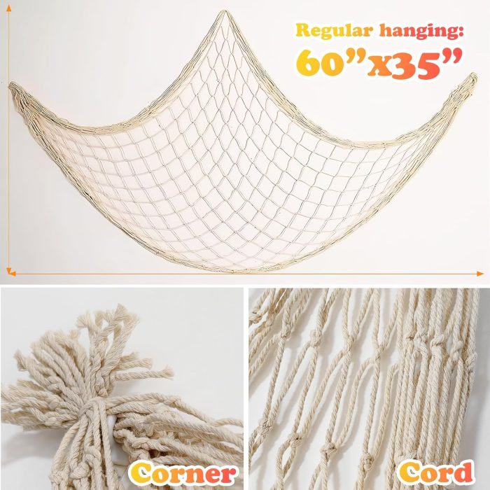 Fish Net Decorations for Party, 2mm Natural Cotton Hawaiian Party Fish Net Decorative, Nautical Themed Cotton Fishnet Room Under The Sea Ocean Beach Party Decor (1) - Image 2