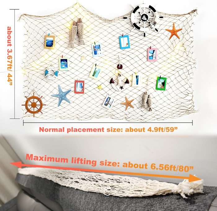 Fish Net Decorations for Party, 2mm Natural Cotton Hawaiian Party Fish Net Decorative, Nautical Themed Cotton Fishnet Room Under The Sea Ocean Beach Party Decor (1) - Image 3
